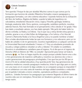 La respuesta de la senadora Celeste Amarilla a su ex maestra.