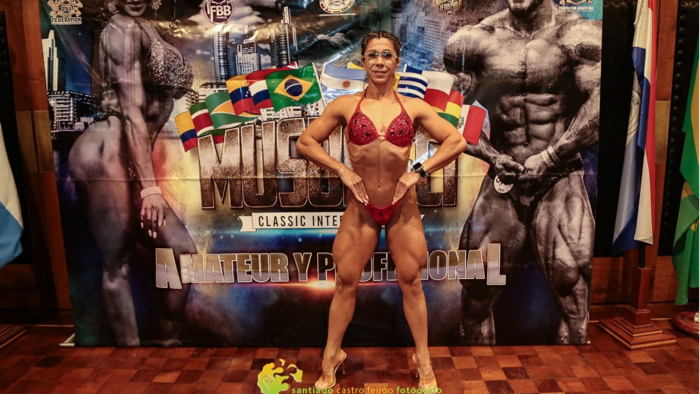 La atleta guaireña Rossana Ortigoza durante su participación como representante de Paraguay en una competencia internacional de fisicoculturismo desarrollada en Córdoba, Argentina.
